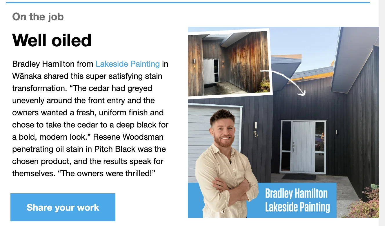 Lakeside Painting's Pitch Black cedar restoration featured in Resene Trade Talk