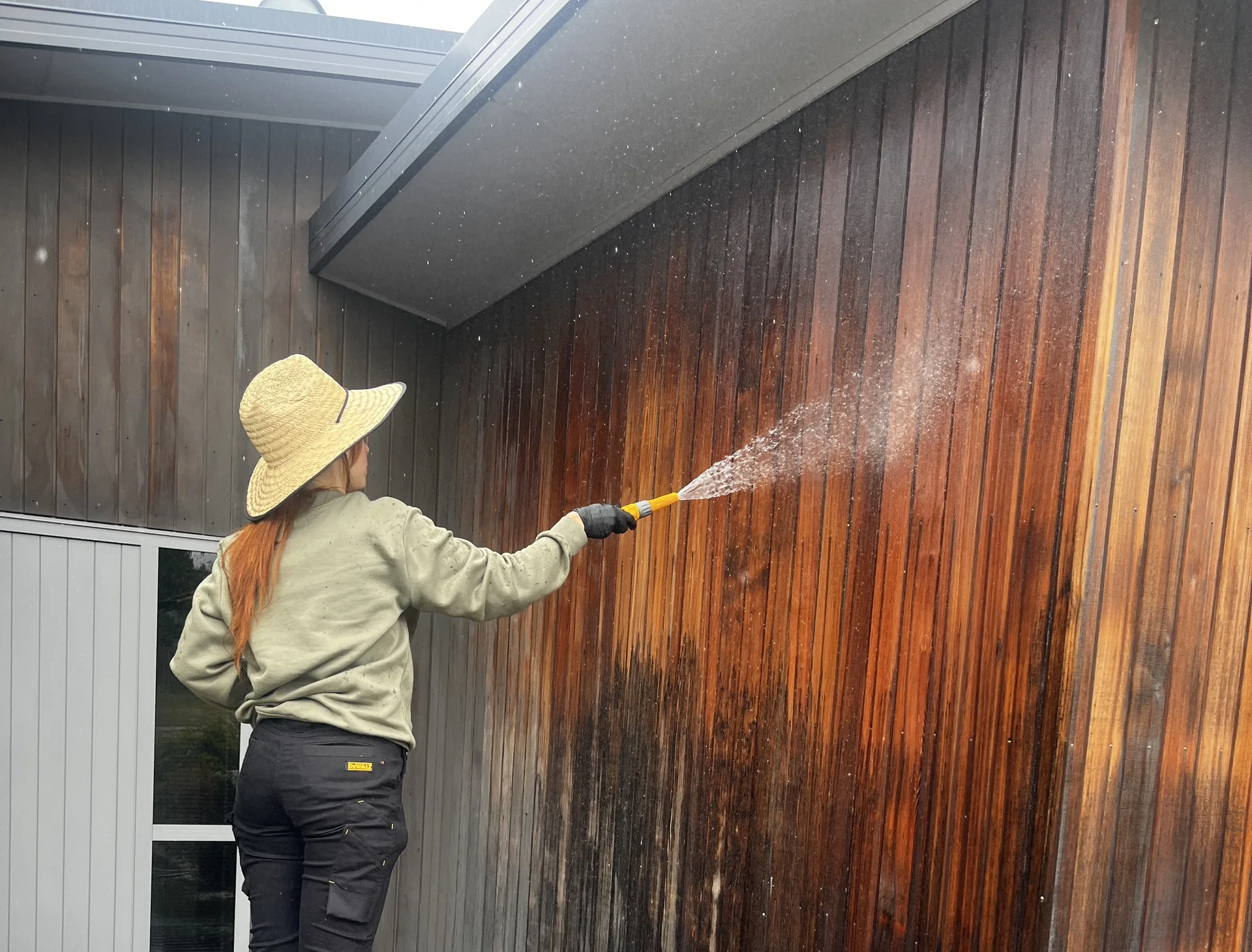 Cedar Exterior Restoration and Stain Refresh in Wānaka - Process 2: Cedar Cladding Wash Preparation Albert Town
