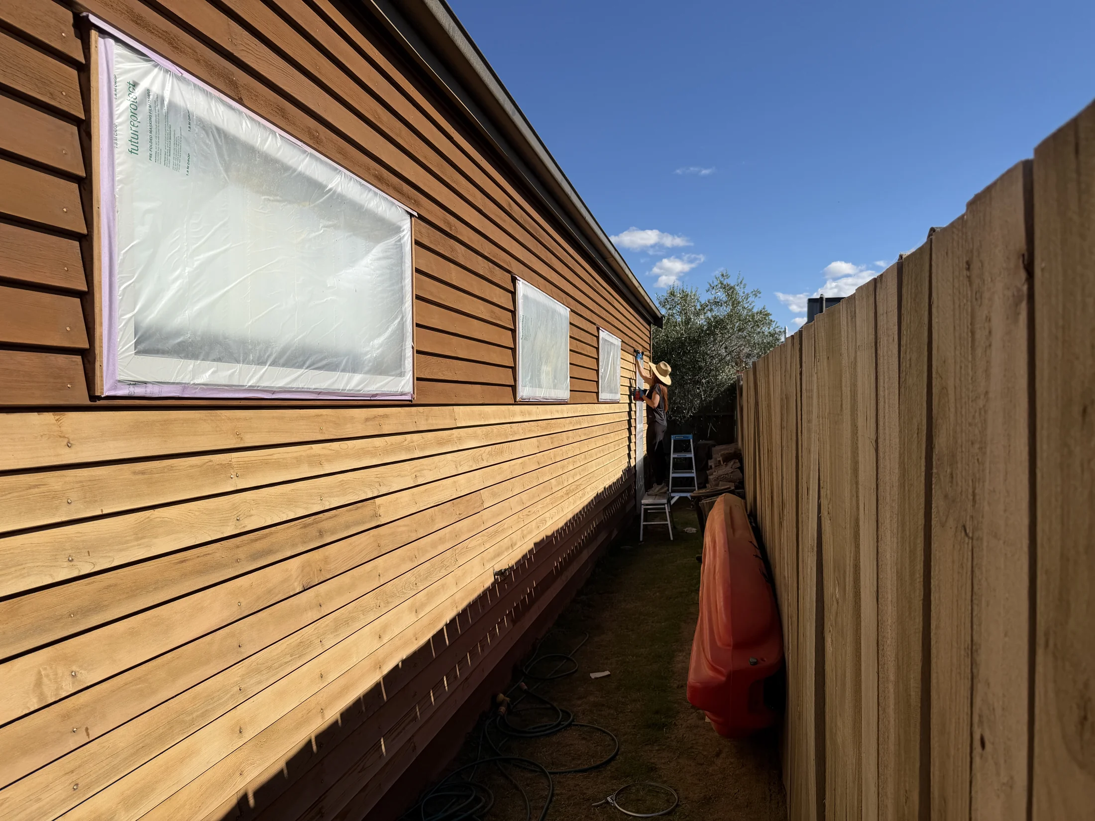Cedar Maintenance in Northlake, Wānaka - Process 5: Staining Cedar Weatherboards In Progress Northlake Wanaka