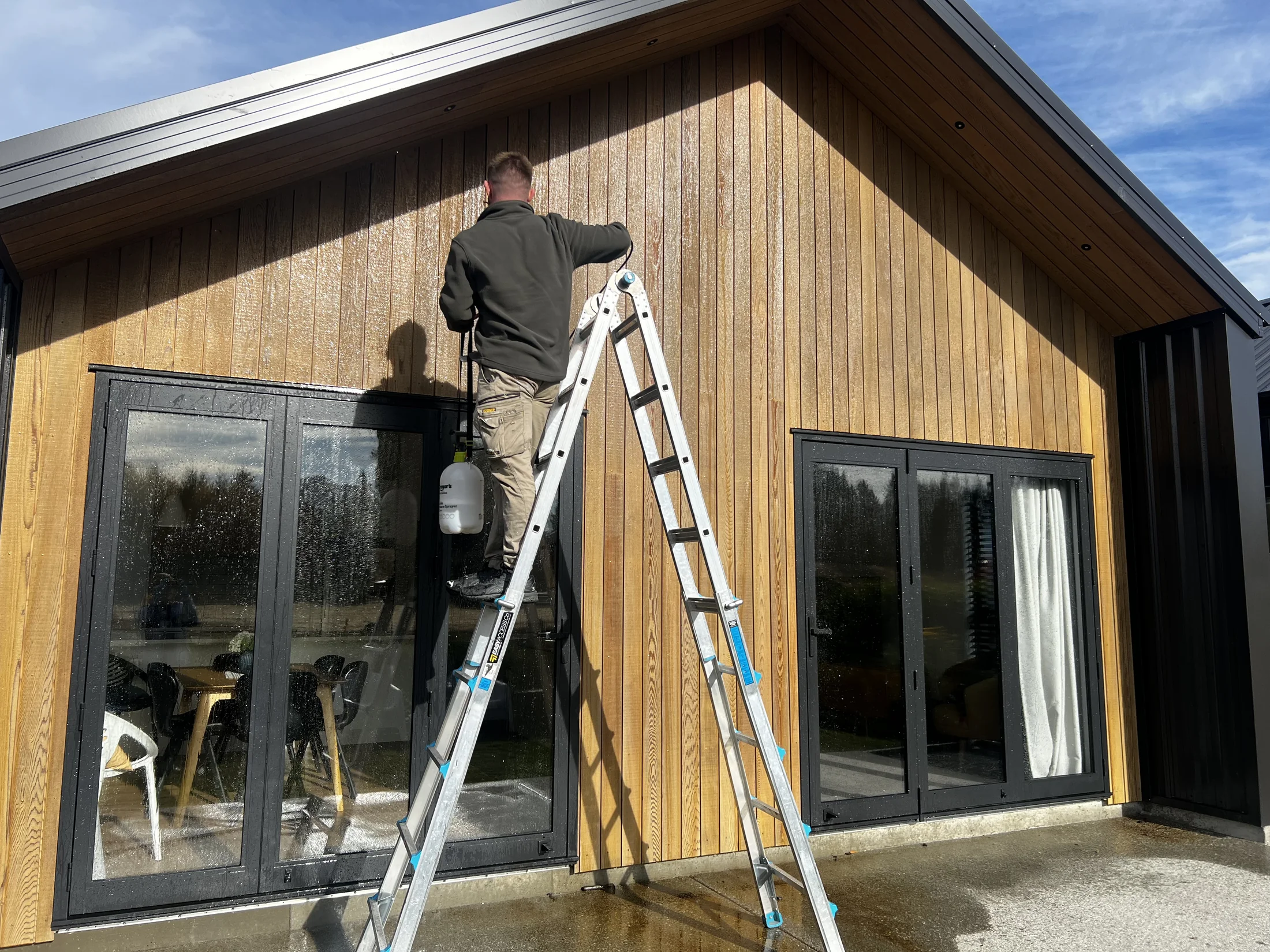 Cedar Oil Refresh in Northlake, Wānaka - Process 2: Cedar Cladding Chemical Wash Prep Northlake Wanaka