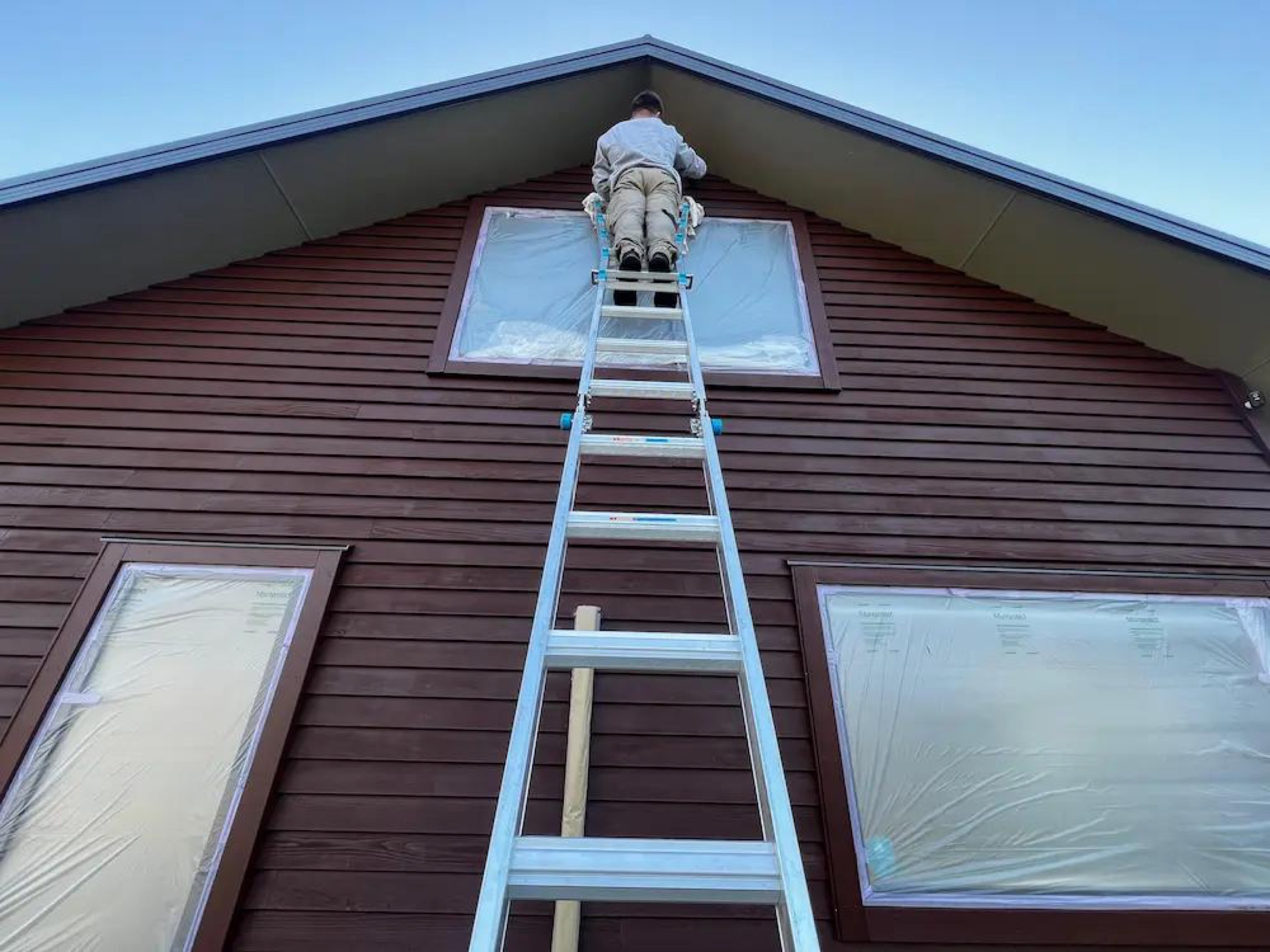 Cedar Refresh in Lake Hawea - Process 4: Masking Windows Cedar Gable Lake Hawea