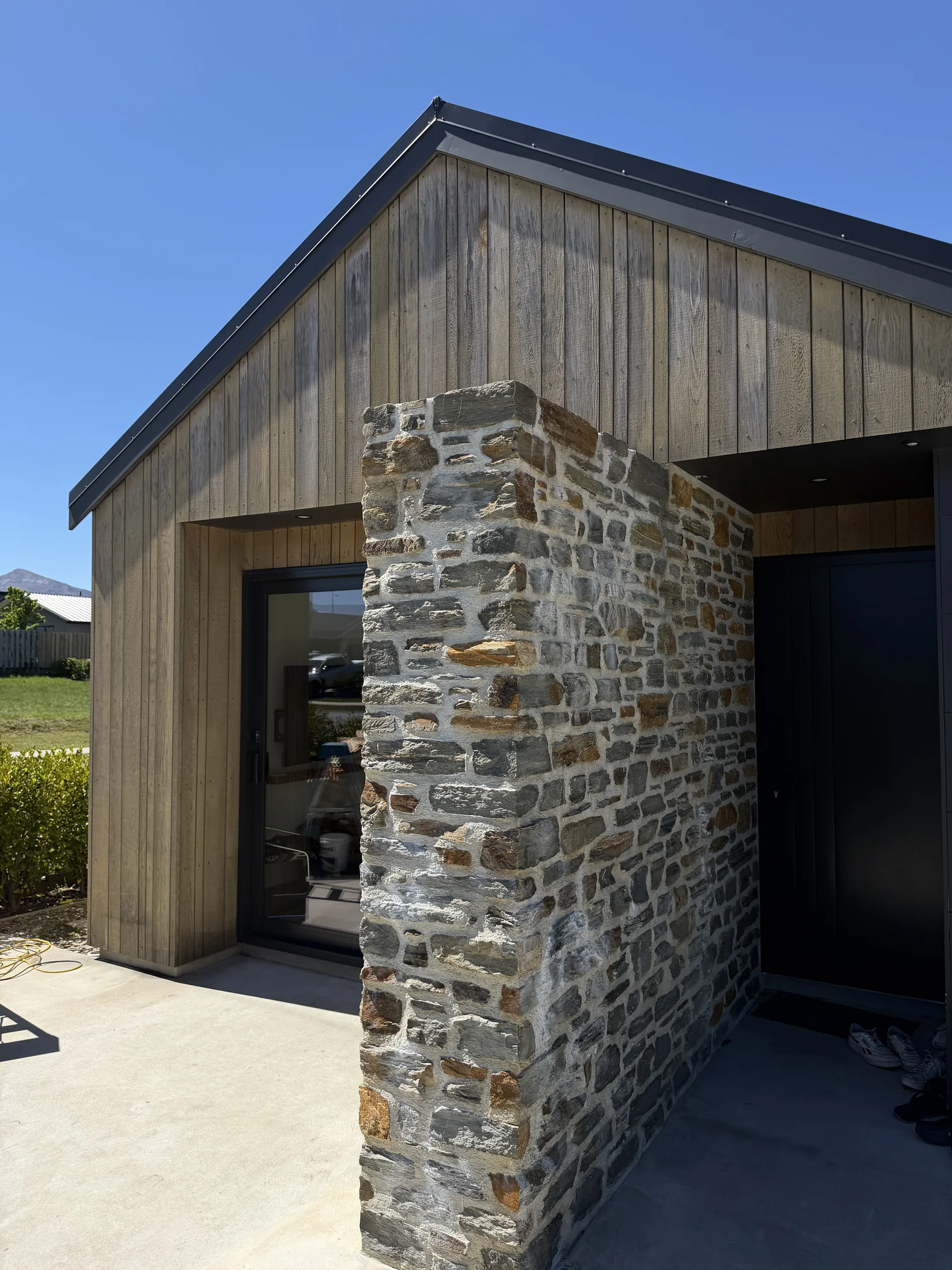 Cedar Wash & Oil, Northlake - Before 1: Weathered Cedar Cladding Front Gable Before Restoration Northlake Wanaka