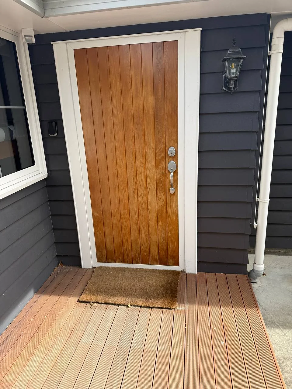 Exterior Repaint & Deck Stain, Albert Town - Before 1: Front Door Before Restaining Faded Timber Albert Town