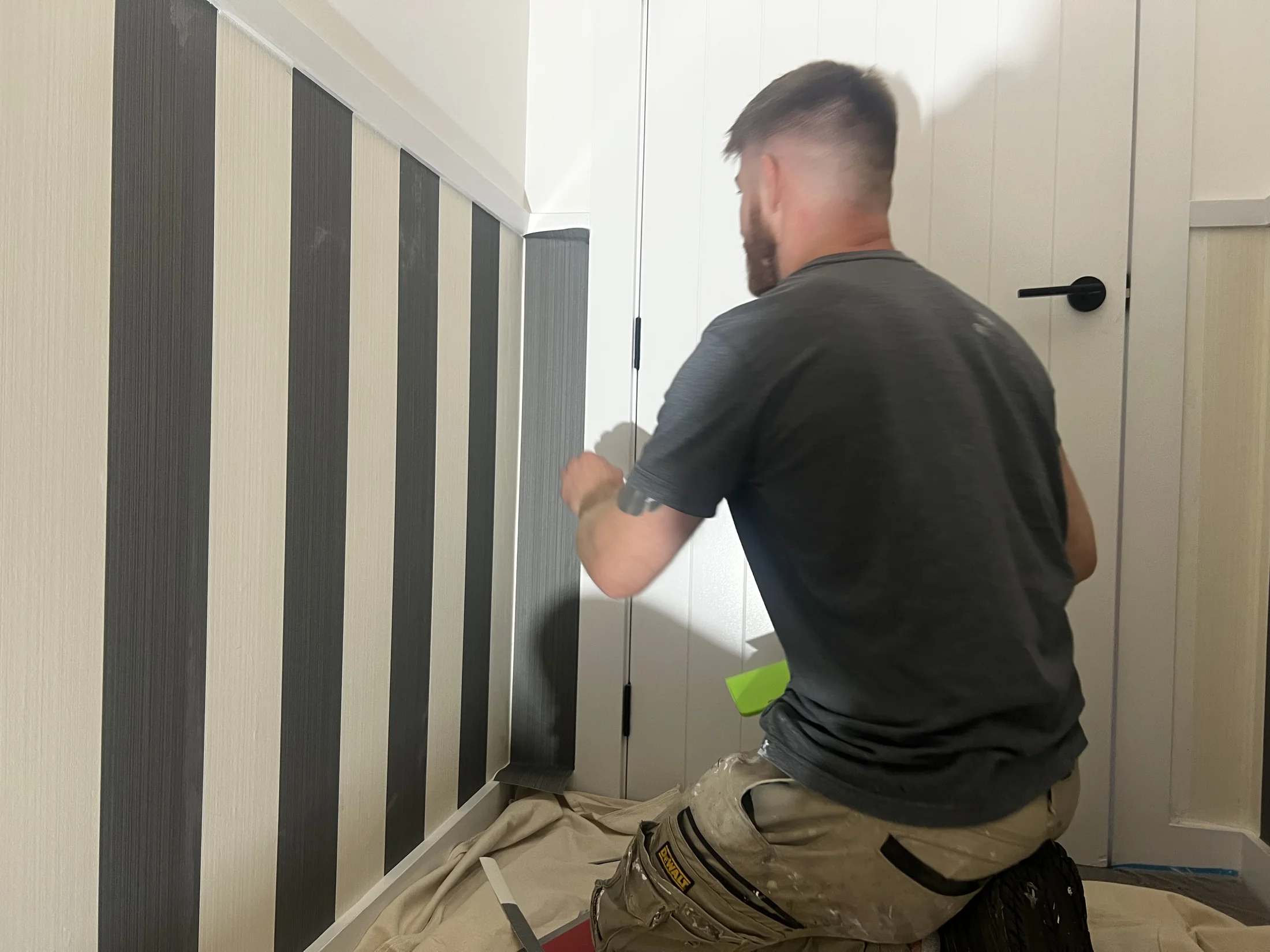 Interior Repaint & Wallpaper, Wanaka - Process 2: Hanging Striped Wallpaper Feature Wanaka