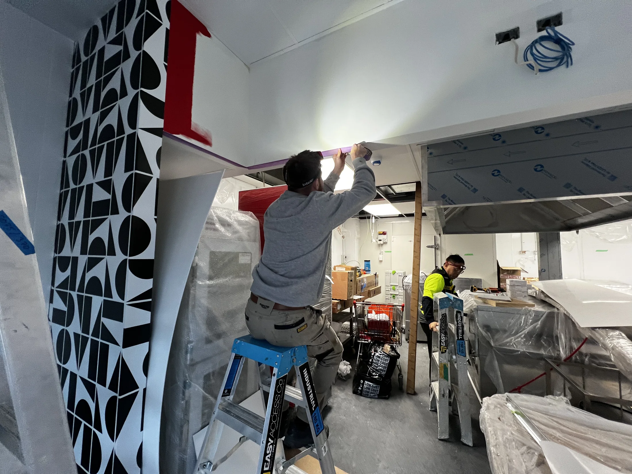 Pizza Hut Fitout, Wanaka - Process 1: Cutting In Around Geometric Feature Wallpaper Pizza Hut Wanaka