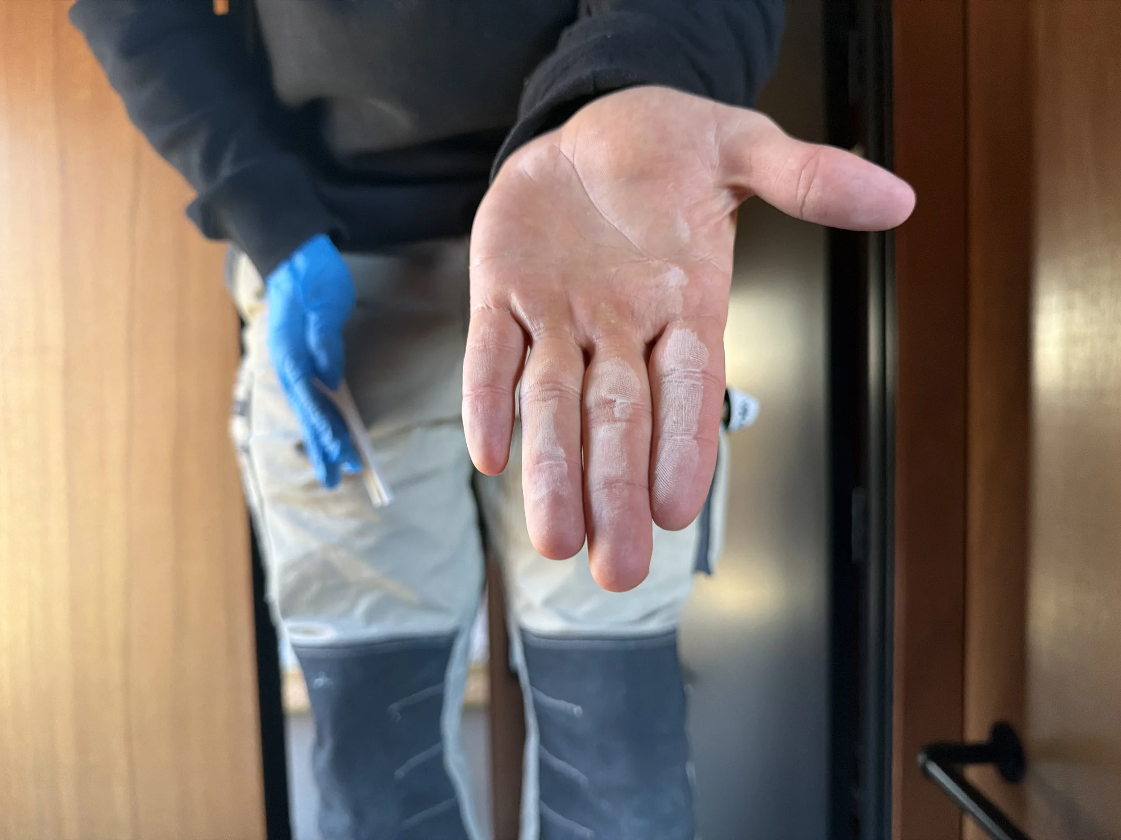 Timber Ceiling Recoat, Wānaka - Process 3: White Dust From Cured Coating Test Wanaka