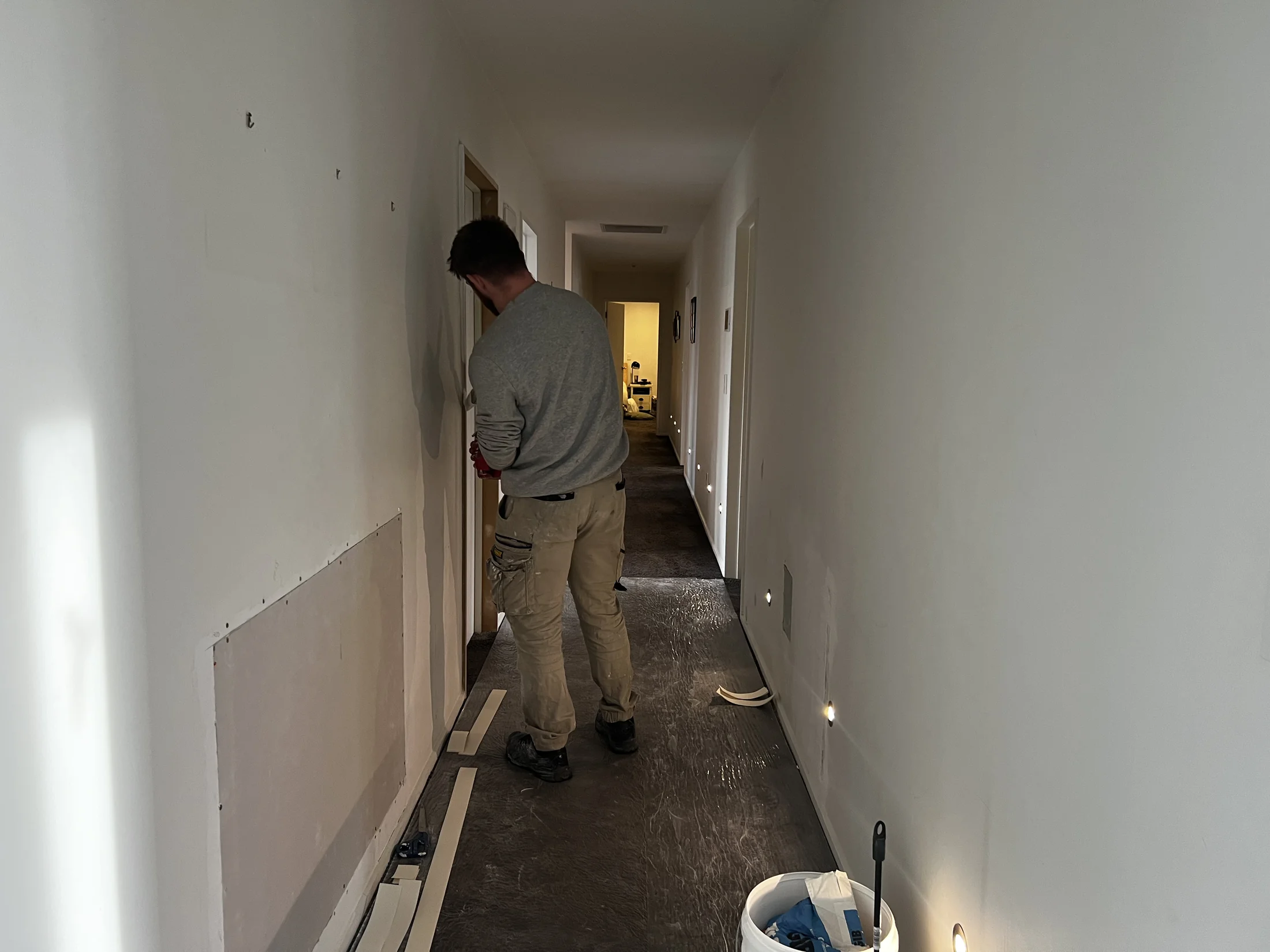 Wall Repairs & Touch-Ups, Albert Town - Process 1: Preparing Repaired Hallway Wall For Painting Albert Town