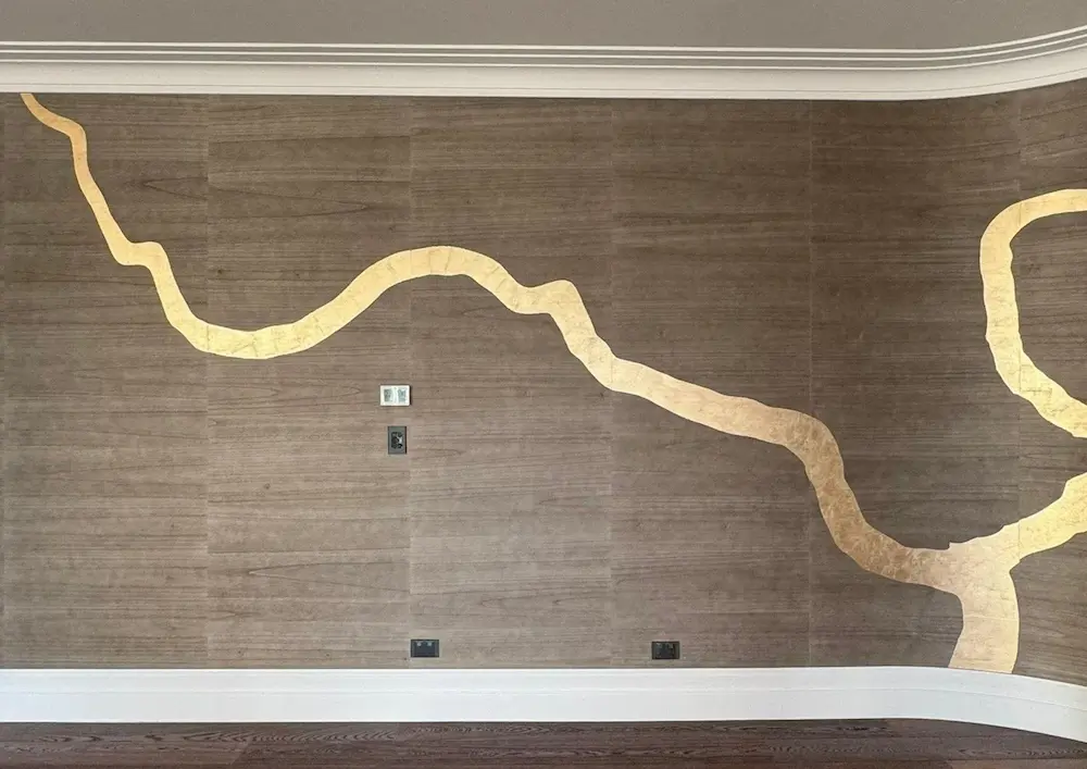 Feature wall wallpaper installation in Wanaka